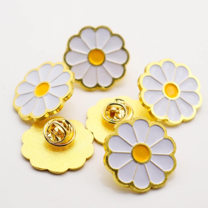 MIDE 6/12/50/100Pcs White Daisy Flower Enamel Lapel Pin 1“ -For Men Women Clothes Bags Hats - Image 5